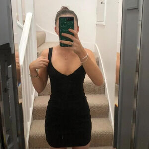 Zara V Neck Fitted Mini  Dress Black Size Medium